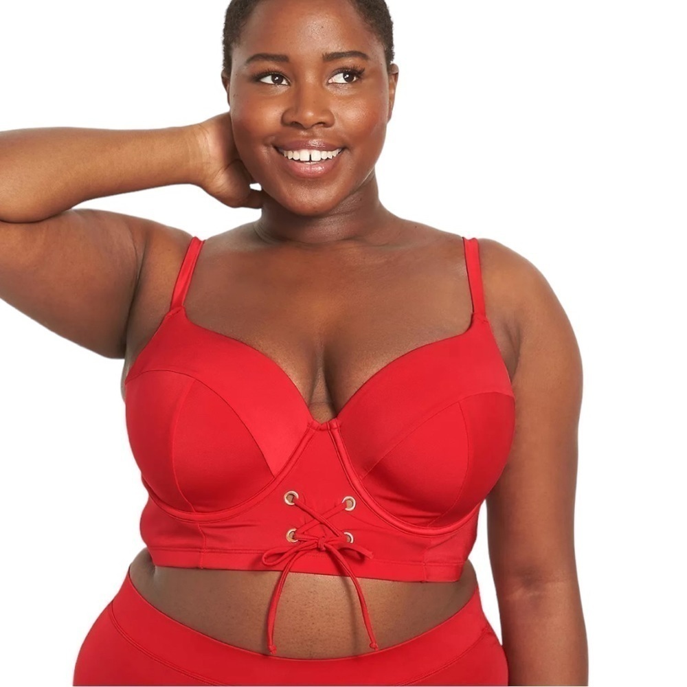 Lane Bryant Underwire V-Wire Grommet Balconette Swim Bikini Top Goji Berry 42D